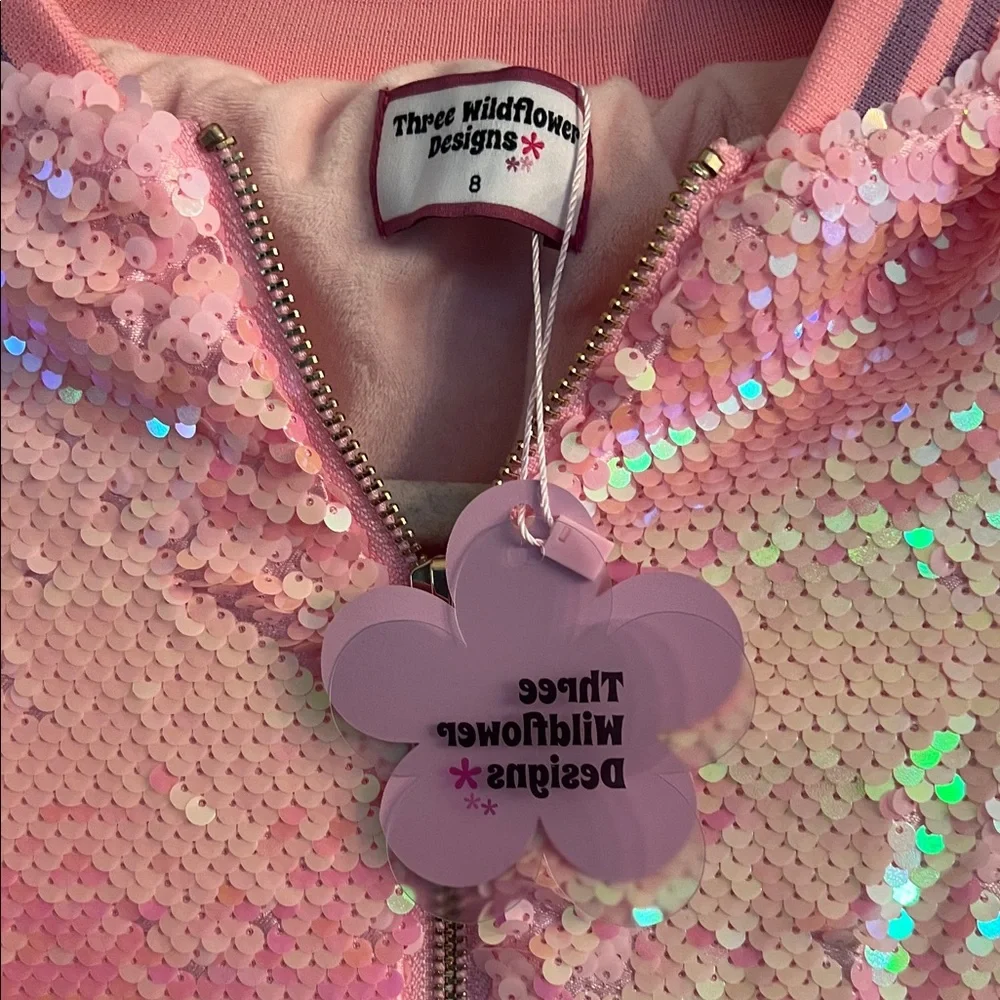 Pink Sequin Jacket with Butterfly Patches custom made by 3 wildflower designs !! - Picture 6 of 13